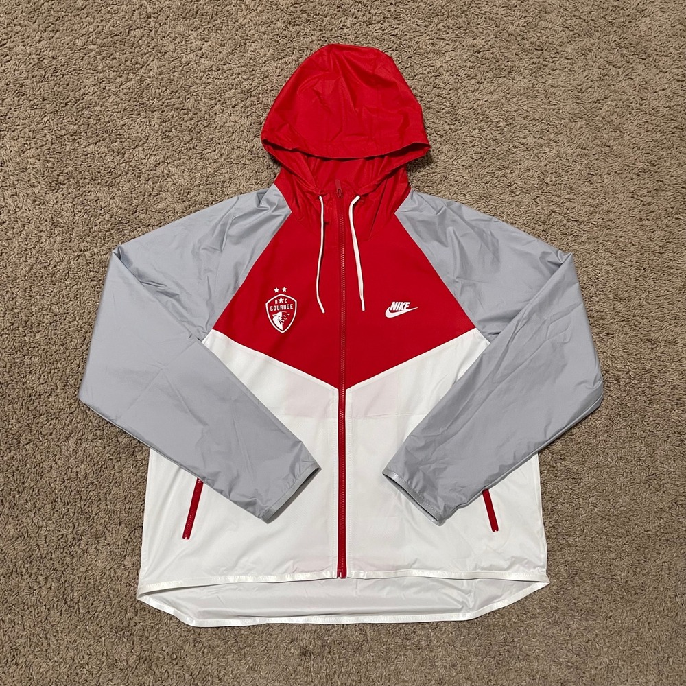 North Carolina Courage Jacket Womens Large Red Nike Windbreaker Hood NWSL Soccer